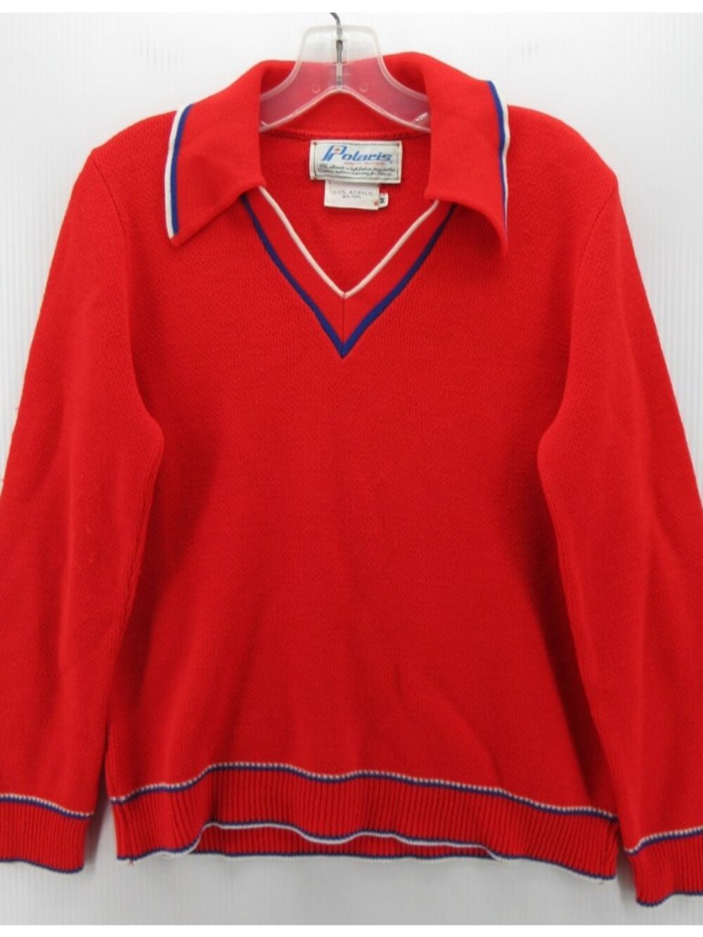 VINTAGE Polaris Sweater Medium Polo 70s Mod Disco Leisure Big Collar *